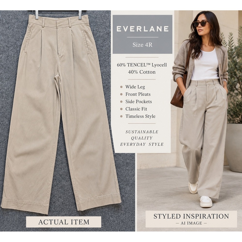 Everlane Way-High Drape Pant Women Wide Leg Khaki Tan 4R Excellent Minimalist